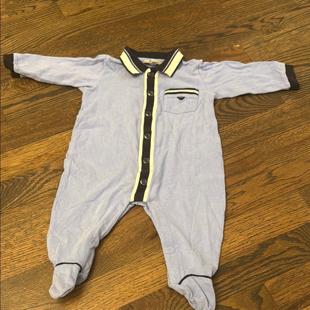 Armani Junior Blue and Black Footies One Piece